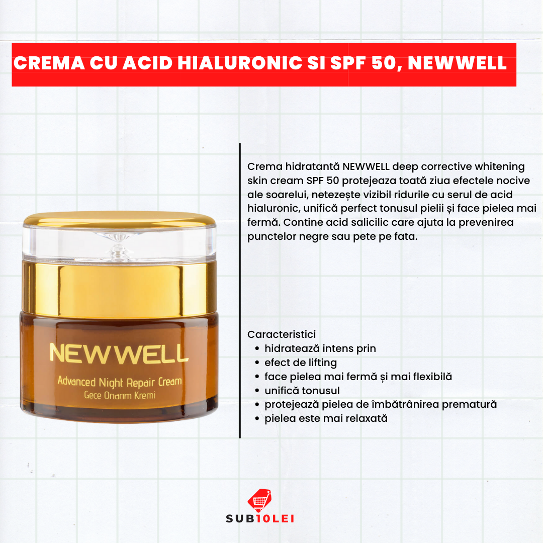 1 Crema de zi cu acid hialuronic si SPF 50, NEWWELL