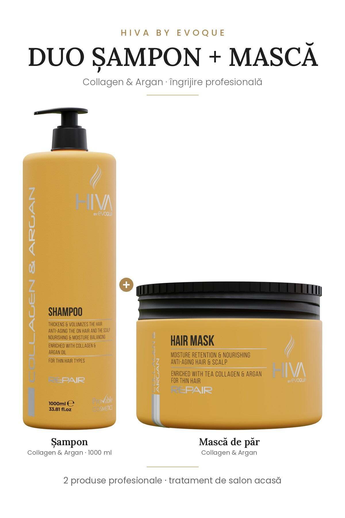 Șampon profesional HIVA Collagen & Argan, 1000 ml