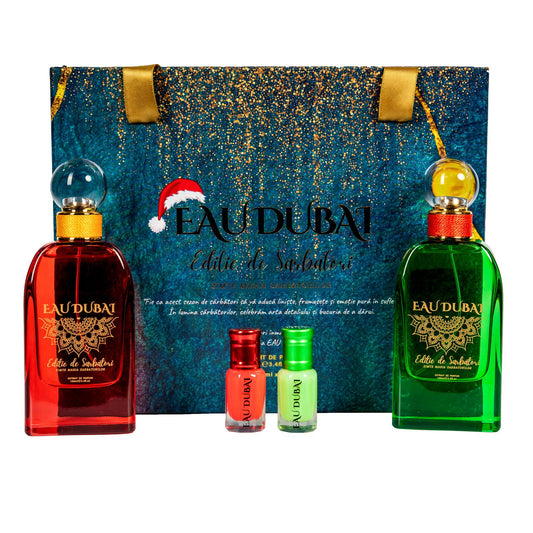 Set Cadou de Crăciun Eau Dubai – Ediție de Sărbători, roșu & verde