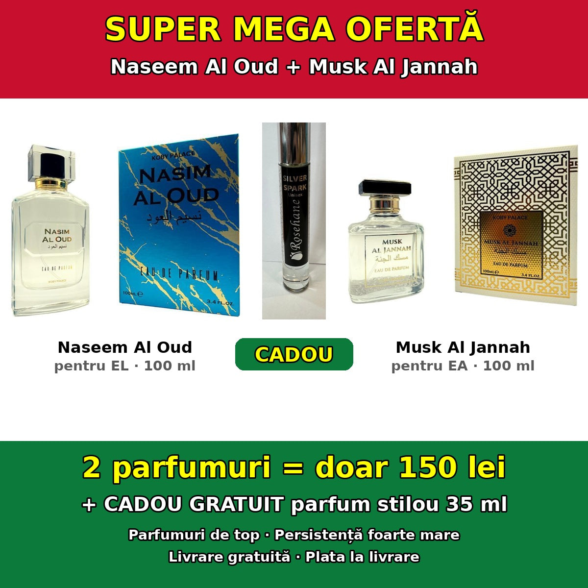 Ofertă Nasim Al Oud + Musk Al Jannah + CADOU parfum stilou