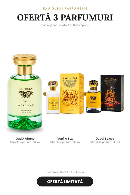 Ofertă 3 parfumuri 100 ml – Oud Afghano + Vanilla Sex + Dubai Spices (set cadou)