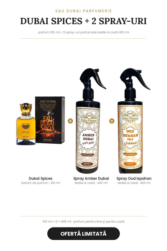 Ofertă Dubai Spices 100 ml + 2 spray-uri parfumate textile & casă 400 ml