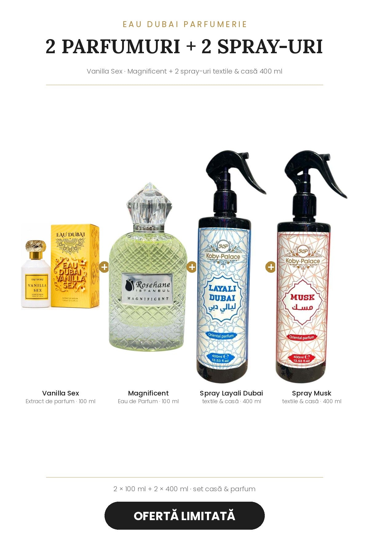 Ofertă Vanilla Sex + Magnificent 100 ml + 2 spray-uri parfumate textile & casă 400 ml