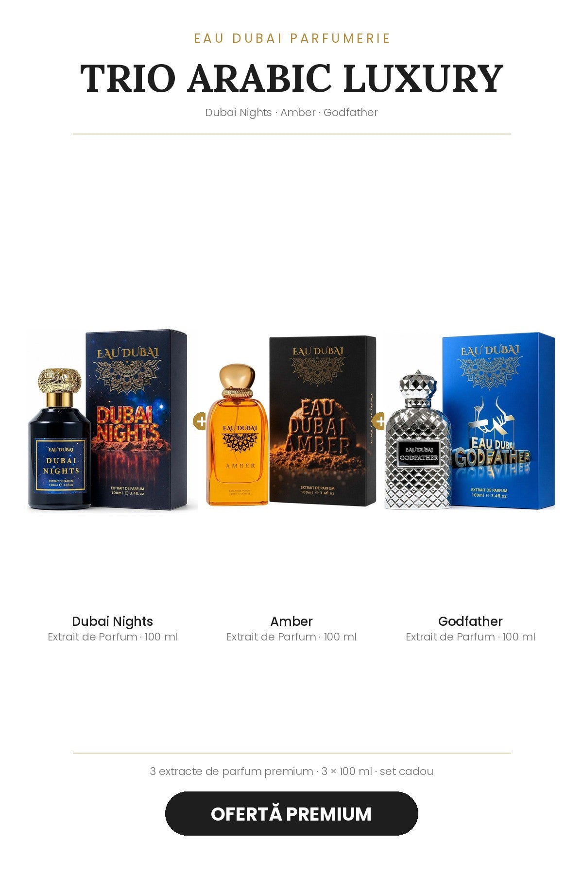 Trio Arabic Luxury – Dubai Nights + Amber + Godfather, 3 × 100 ml